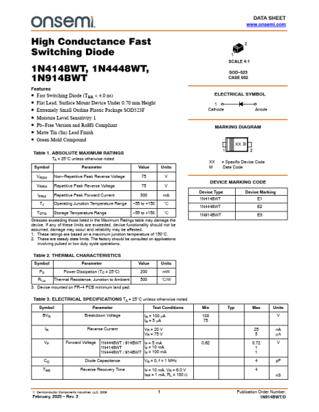 Диод NXP / onsemi 1N4148WT